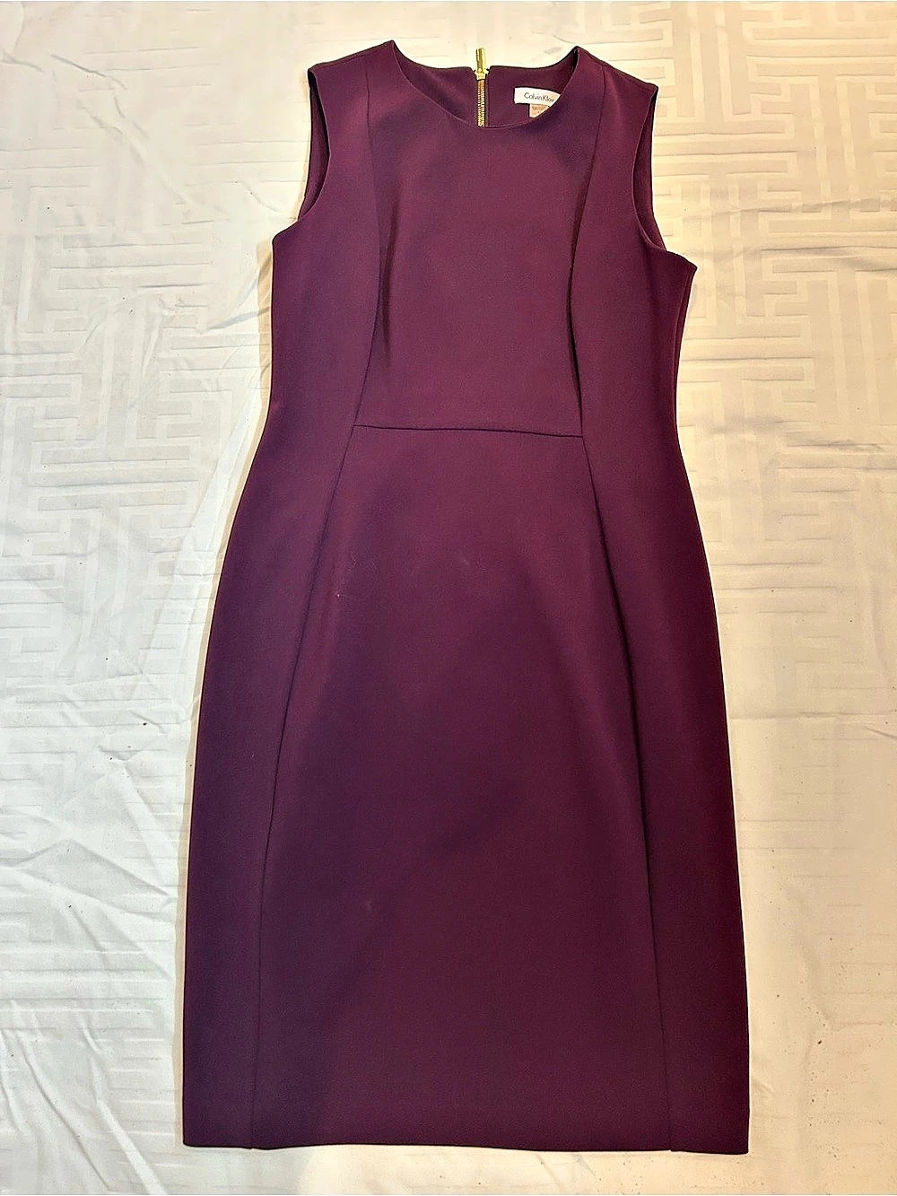 Calvin Klein Sleeveless Sheath Dress with Exposed Back Zipper Purple Size 10